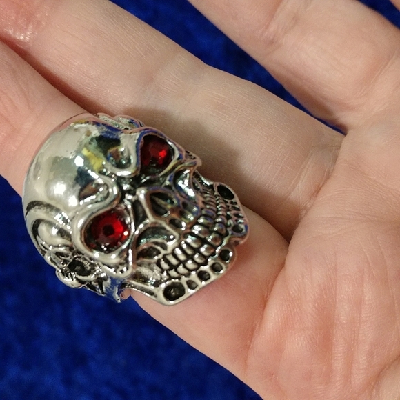 Skeleton Skull Statement Ring Stainless Steel Red Eyes Gothic Bikers Streetwear - Picture 5 of 8